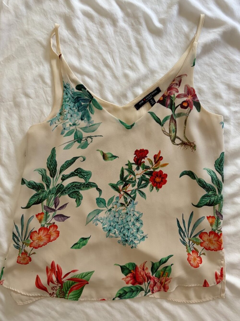 White Tropical Floral Print Cami Top Size Small